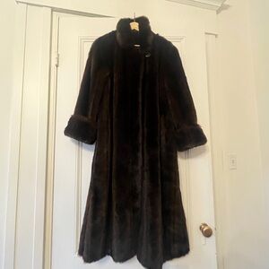 FAUX MINK FUR cozy warm rich brown coat woman medium